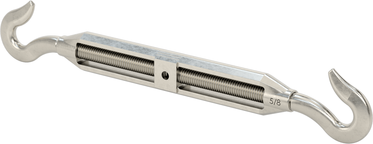 316 Paslanmaz Çelik Gerdirme - Kaldırma Amaçlı Değil, Kancadan Kancaya, 1600 lbs. Kapasite, 15-3/4" Geri Çekilmiş Uzunluk