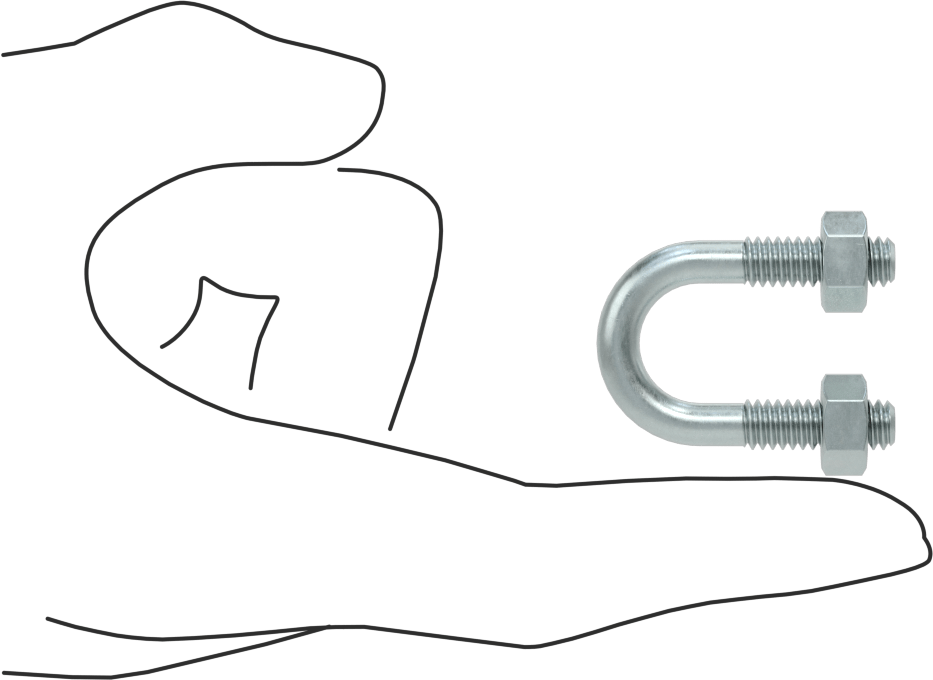 U Cıvatası, Çinko Kaplı Çelik, 1/4"-20 Diş Boyutu, 9/16" ID
