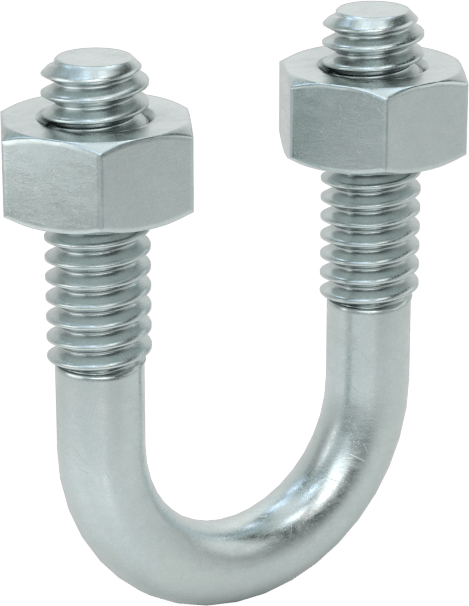 U Cıvatası, Çinko Kaplı Çelik, 1/4"-20 Diş Boyutu, 9/16" ID