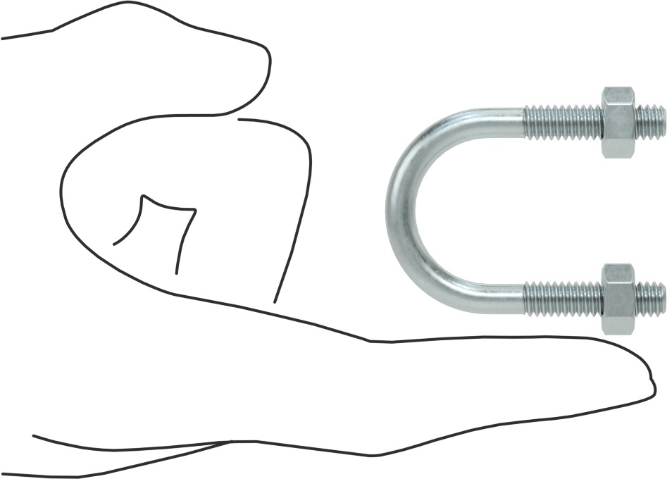 U Cıvatası, Çinko Kaplı Çelik, 1/4"-20 Diş Boyutu, 1" ID
