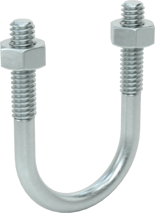 U Cıvatası, Çinko Kaplı Çelik, 1/4"-20 Diş Boyutu, 1-1/8" ID, 2" Yükseklik