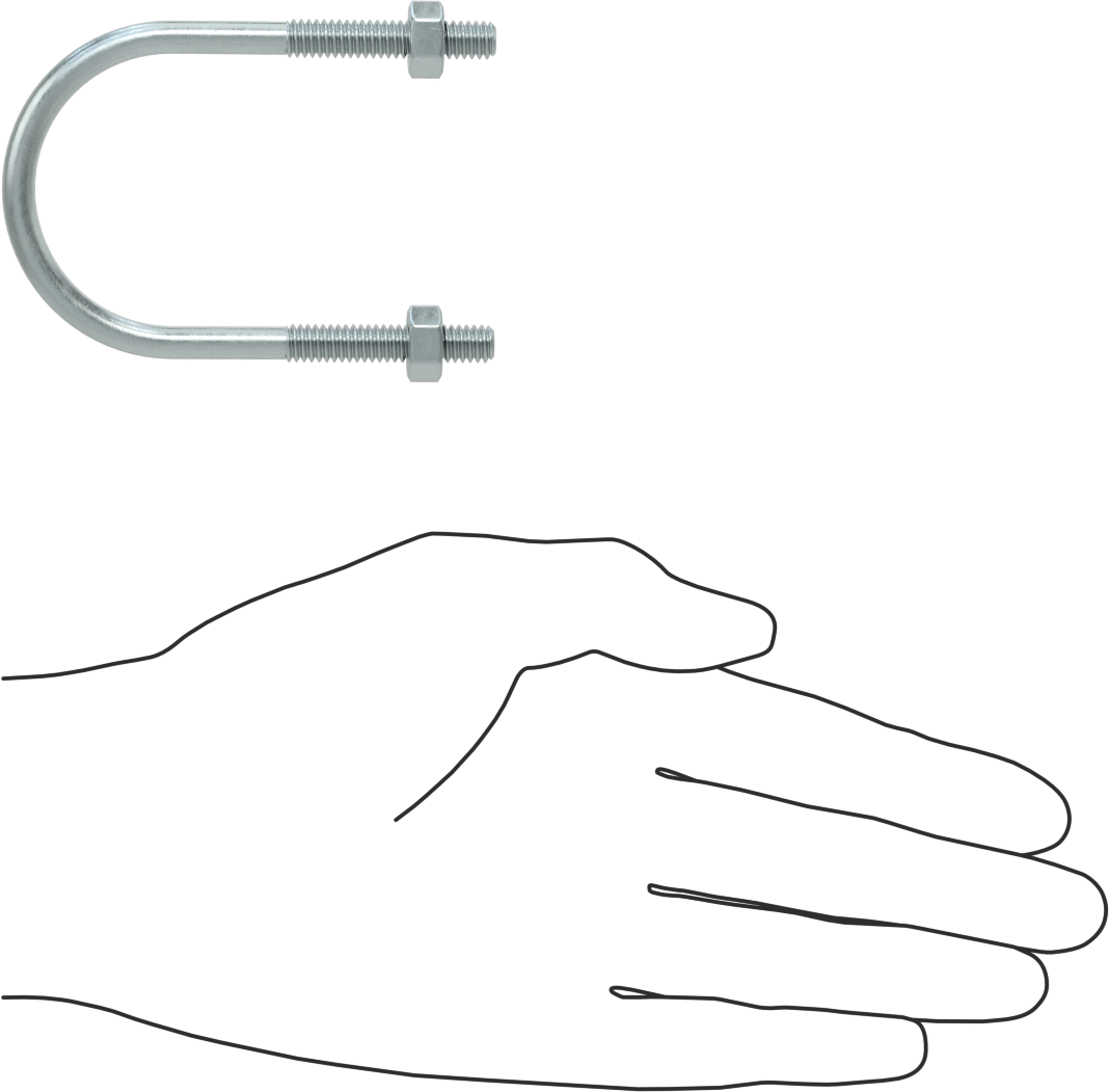 U Cıvatası, Çinko Kaplı Çelik, 1/4"-20 Diş Boyutu, 1-3/4" ID