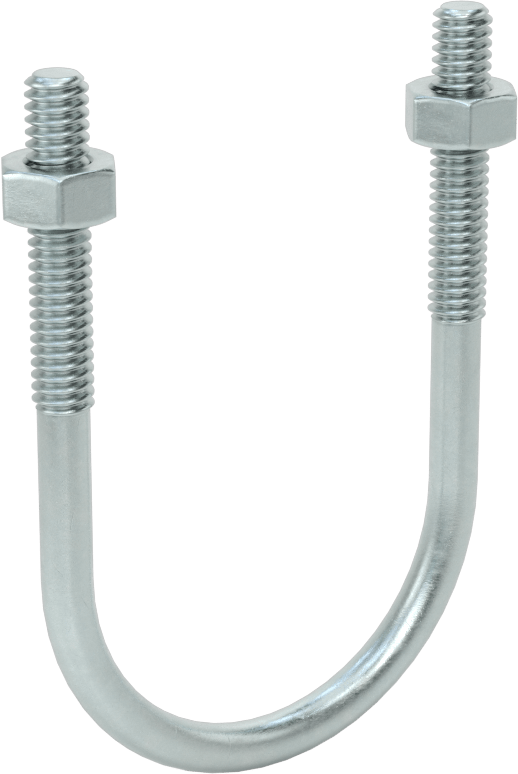 U Cıvatası, Çinko Kaplı Çelik, 1/4"-20 Diş Boyutu, 1-3/4" ID