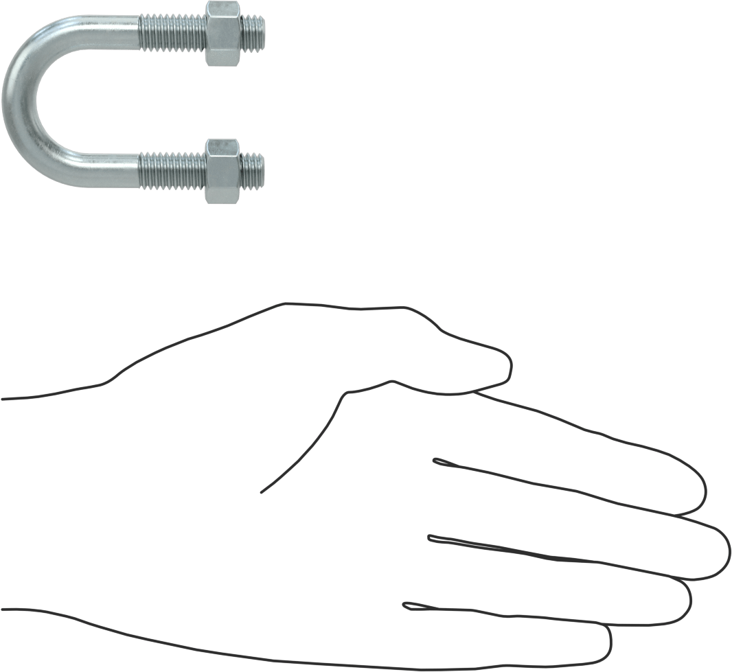 U Cıvatası, Çinko Kaplı Çelik, 3/8"-16 Diş Boyutu, 1" ID