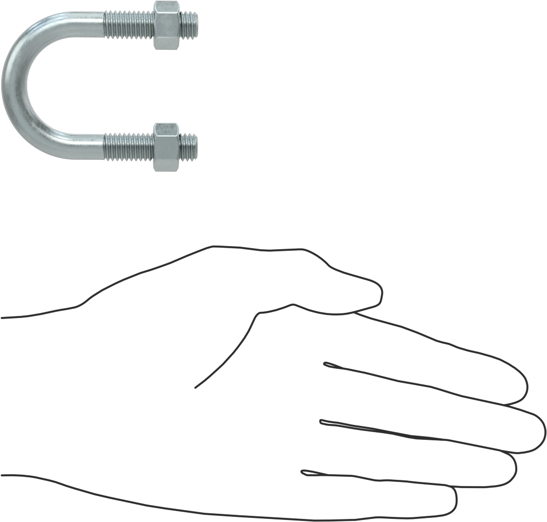U Cıvatası, Çinko Kaplı Çelik, 3/8"-16 Diş Boyutu, 1-1/4" ID