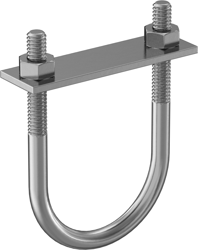 U Cıvatası, Montaj Plakalı, Çinko Kaplı Çelik, 1/4"-20 Diş Boyutu, 1-3/4" ID