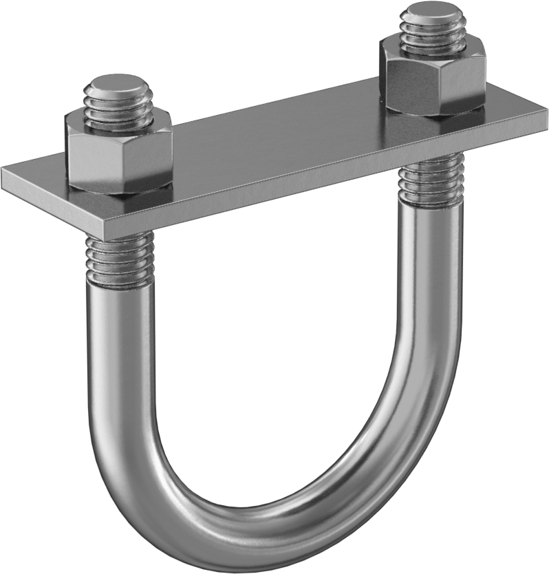 U Cıvatası, Montaj Plakalı, Çinko Kaplı Çelik, 3/8"-16 Diş Boyutu, 1-3/4" ID