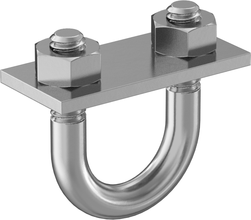 U Cıvatası, Montaj Plakalı, Çinko Kaplı Çelik, 1/4"-20, 3/4" ID, 1-1/4" Yükseklik
