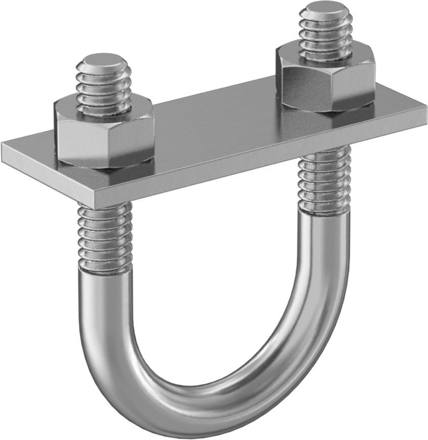 U Cıvatası, Montaj Plakası ile, Çinko Kaplı Çelik, 1/4"-20 Diş Boyutu, 1" ID