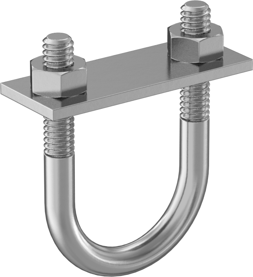 U Cıvatası, Montaj Plakalı, Çinko Kaplı Çelik, 1/4"-20 Diş Boyutu, 1-1/8" ID