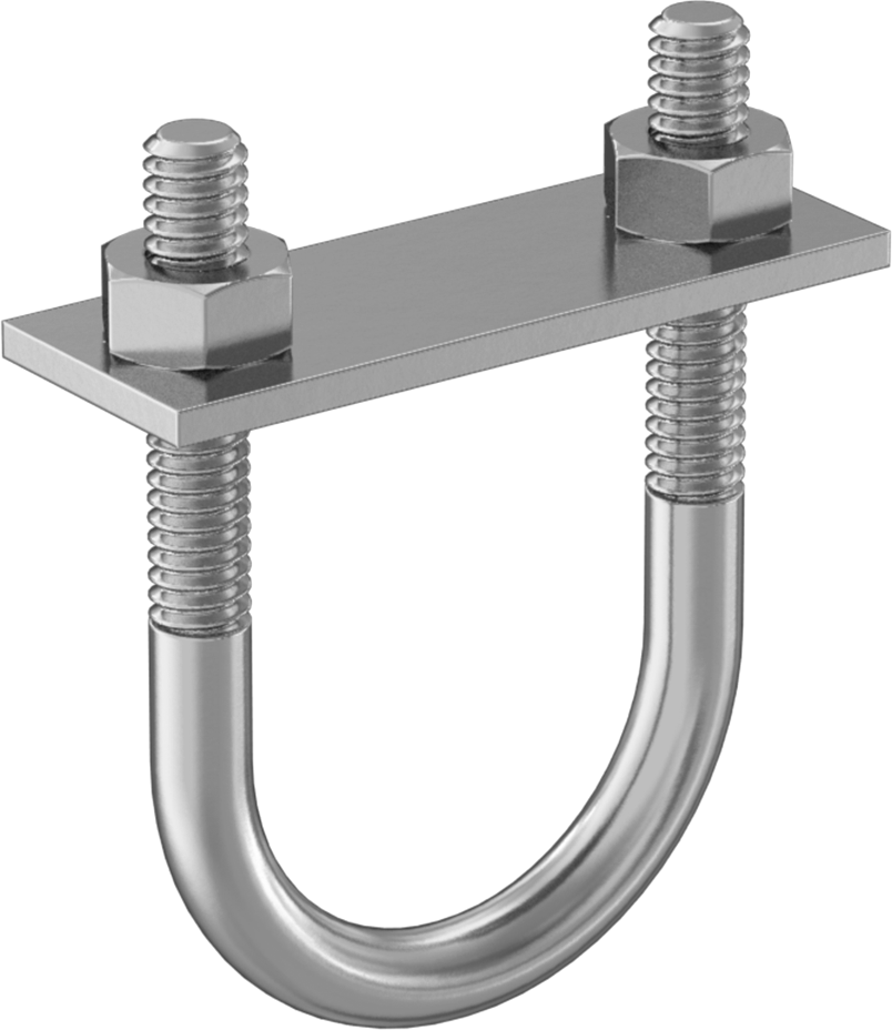 U Cıvatası, Montaj Plakalı, Çinko Kaplı Çelik, 1/4"-20 Diş Boyutu, 1-1/4" ID