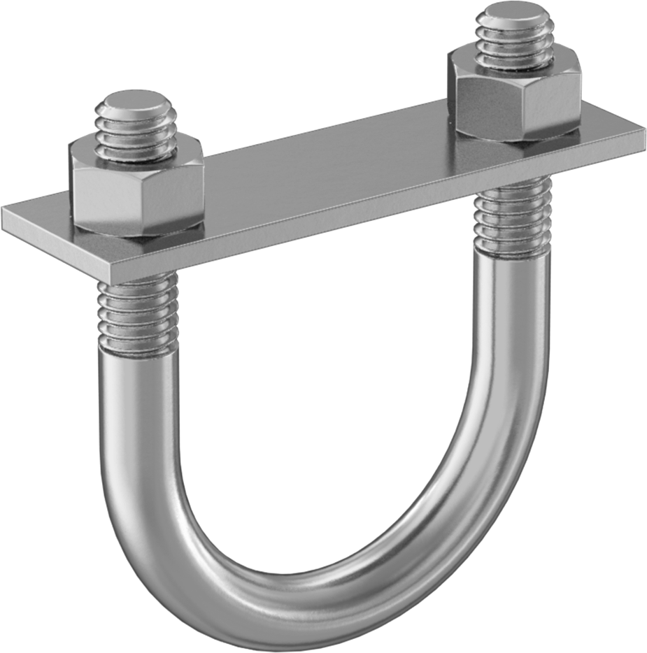U Cıvatası, Montaj Plakalı, Çinko Kaplı Çelik, 5/16"-18 Diş Boyutu, 1-1/2" ID