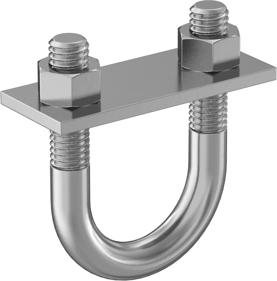 U Cıvatası, Montaj Plakalı, Çinko Kaplı Çelik, 3/8"-16 Diş Boyutu, 1-1/4" ID