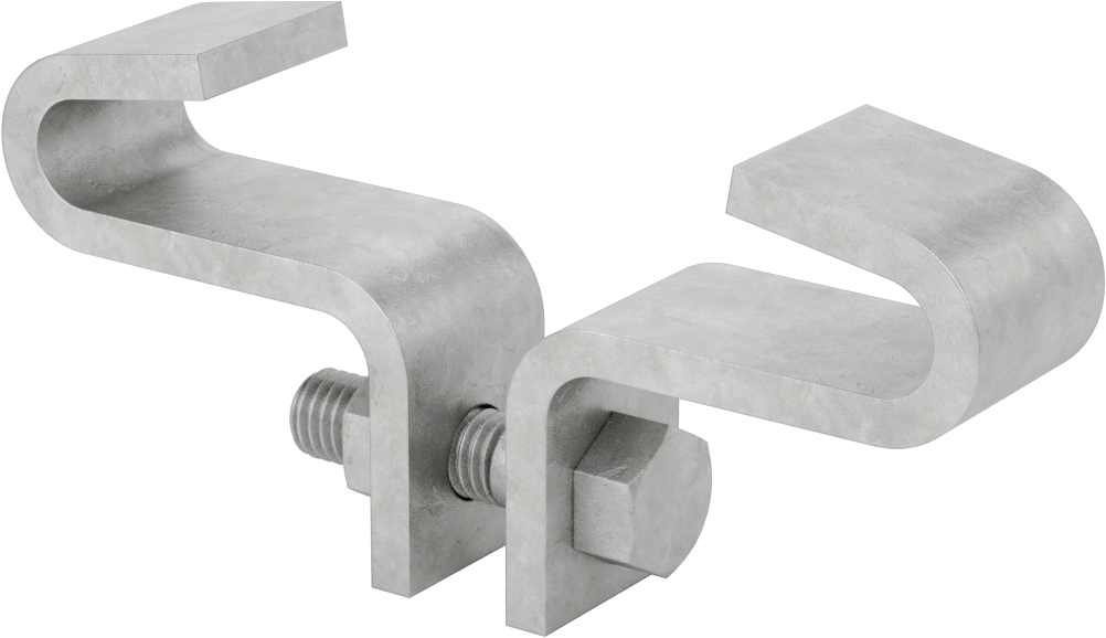 Dişli Çubuk için Merkez Montajlı Kiriş Kelepçesi, Galvanizli Çelik, 1/2“ minimum göz çapı ve 5” kiriş genişliği için