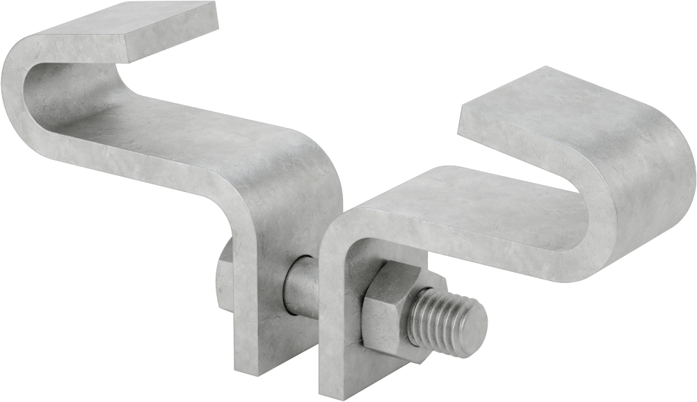 Dişli Çubuk için Merkez Montajlı Kiriş Kelepçesi, Galvanizli Çelik, 1/2“ minimum göz çapı ve 5” kiriş genişliği için