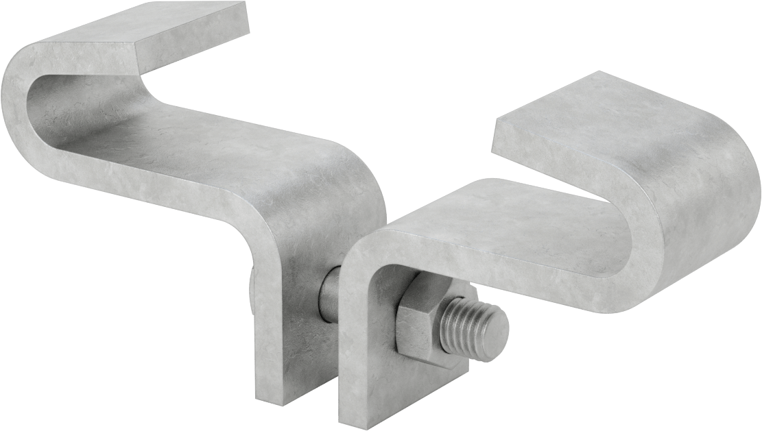 Dişli Çubuk için Merkez Montajlı Kiriş Kelepçesi, Galvanizli Çelik, 5/8“ Minimum Göz Çapı ve 7” Kiriş Genişliği için