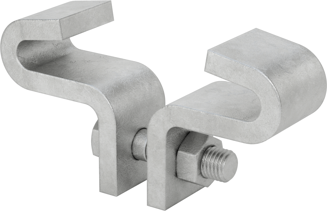 Dişli Çubuk için Merkez Montajlı Kiriş Kelepçesi, Galvanizli Çelik, 3/4“ Minimum Göz Çapı ve 6” Kiriş Genişliği için