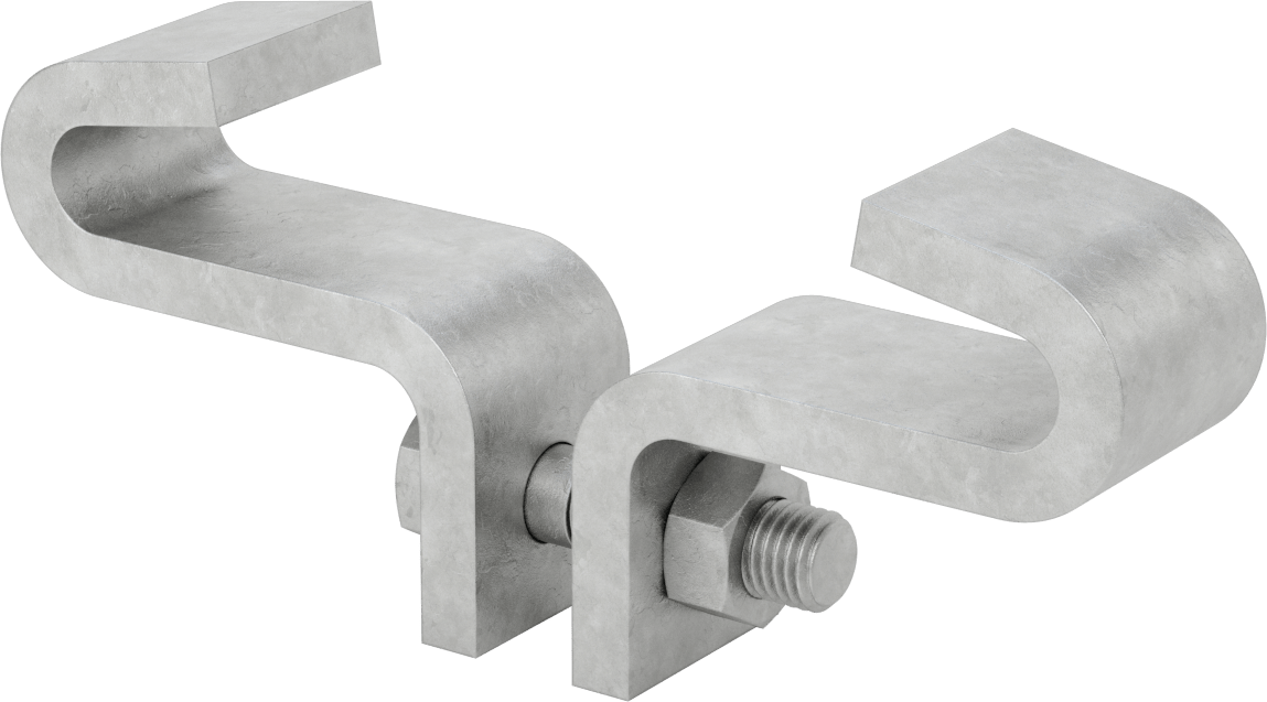 Dişli Çubuk için Merkez Montajlı Kiriş Kelepçesi, Galvanizli Çelik, 3/4“ Minimum Göz Çapı ve 8” Kiriş Genişliği için