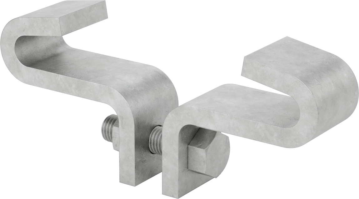 Dişli Çubuk için Merkez Montajlı Kiriş Kelepçesi, Galvanizli Çelik, 3/4“ Minimum Göz Çapı ve 8” Kiriş Genişliği için
