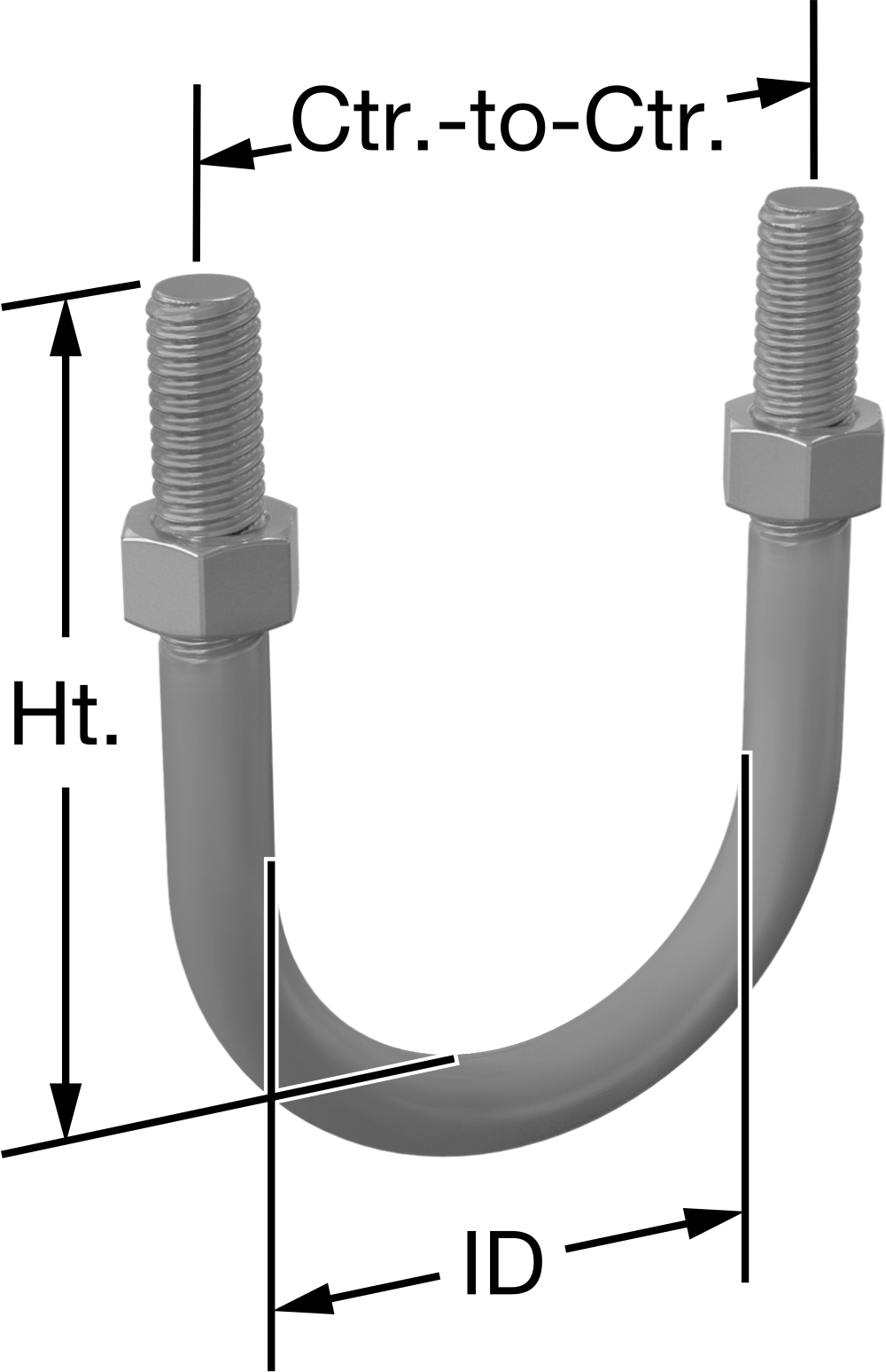 İletken Olmayan U-Cıvata, 3/8"-16 Diş Boyutu, 1-3/8" ID