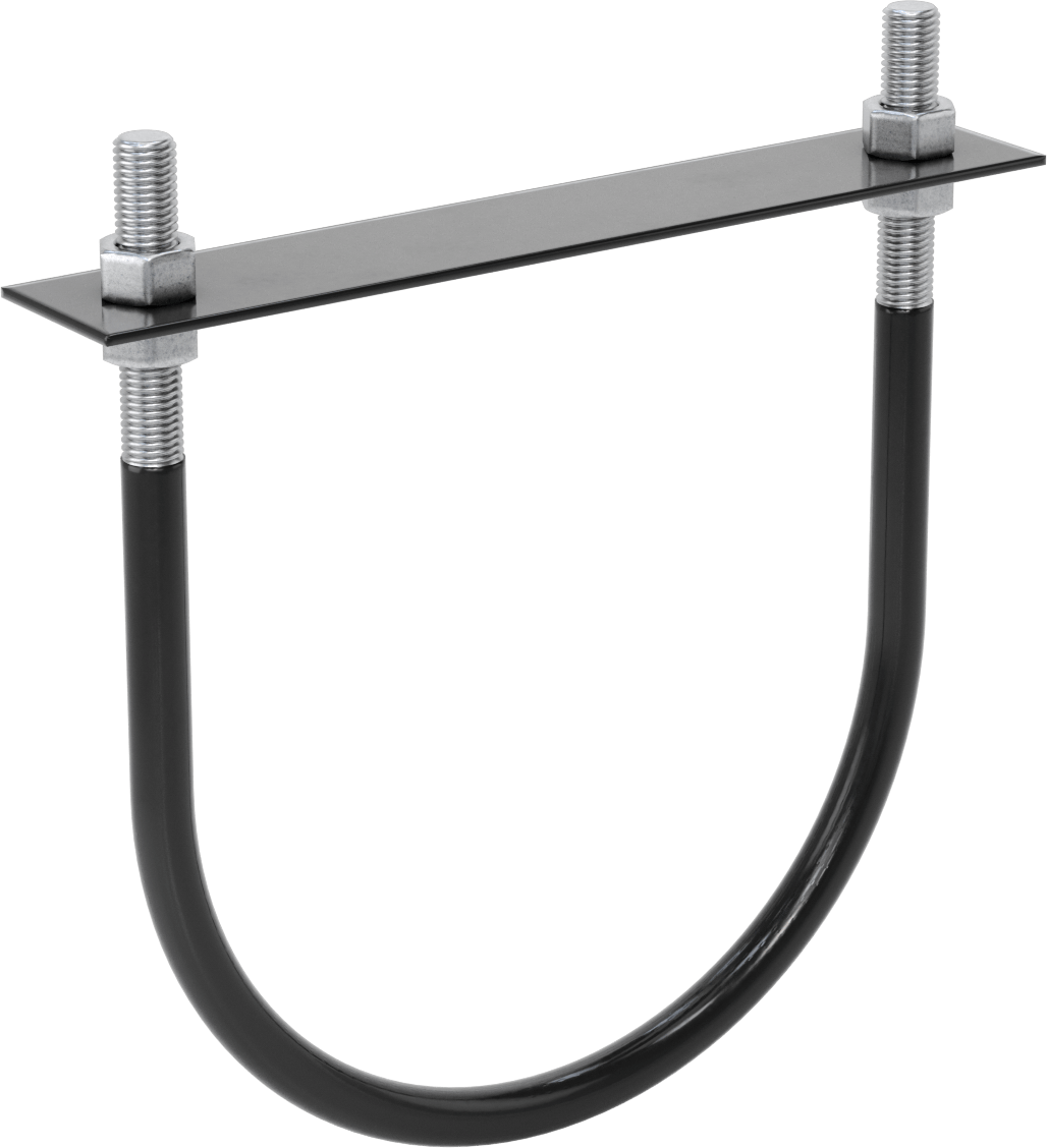 Lastik Yastıklı U-Cıvata, Galvanizli Çelik, 3/4"-10 Diş Boyutu, 10-7/8" ID