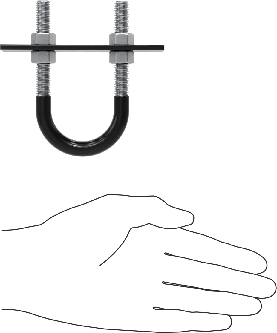 Lastik Yastıklı U-Cıvata, Galvanizli Çelik, 3/8"-16 Diş Boyutu, 1-11/16" ID