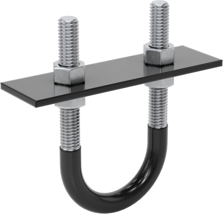 Lastik Yastıklı U-Cıvata, Galvanizli Çelik, 3/8"-16 Diş Boyutu, 1-11/16" ID