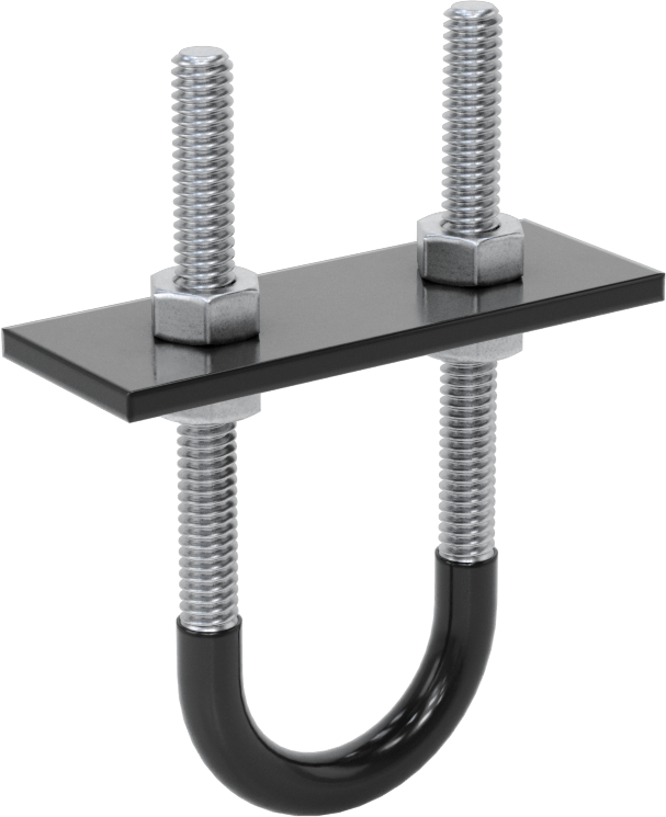 Lastik Yastıklı U-Cıvata, Galvanizli Çelik, 1/4"-20 Diş Boyutu, 1-1/8" ID