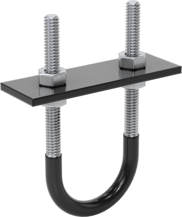 Lastik Yastıklı U-Cıvata, Galvanizli Çelik, 1/4"-20 Diş Boyutu, 1-3/8" ID