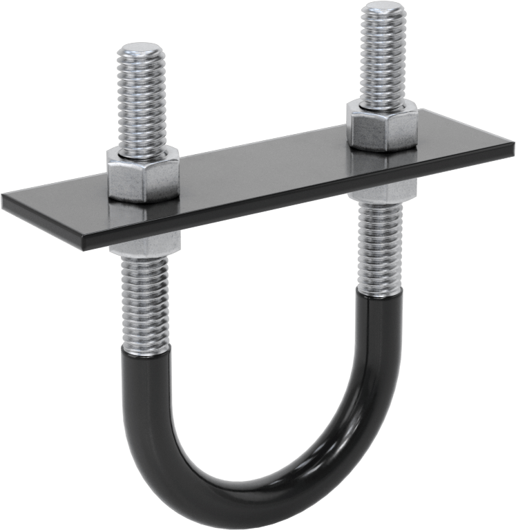 Lastik Yastıklı U-Cıvata, Galvanizli Çelik, 3/8"-16 Diş Boyutu, 2" ID