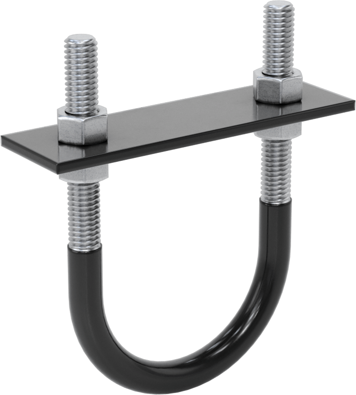 Lastik Yastıklı U-Cıvata, Galvanizli Çelik, 3/8"-16 Diş Boyutu, 2-7/16" ID