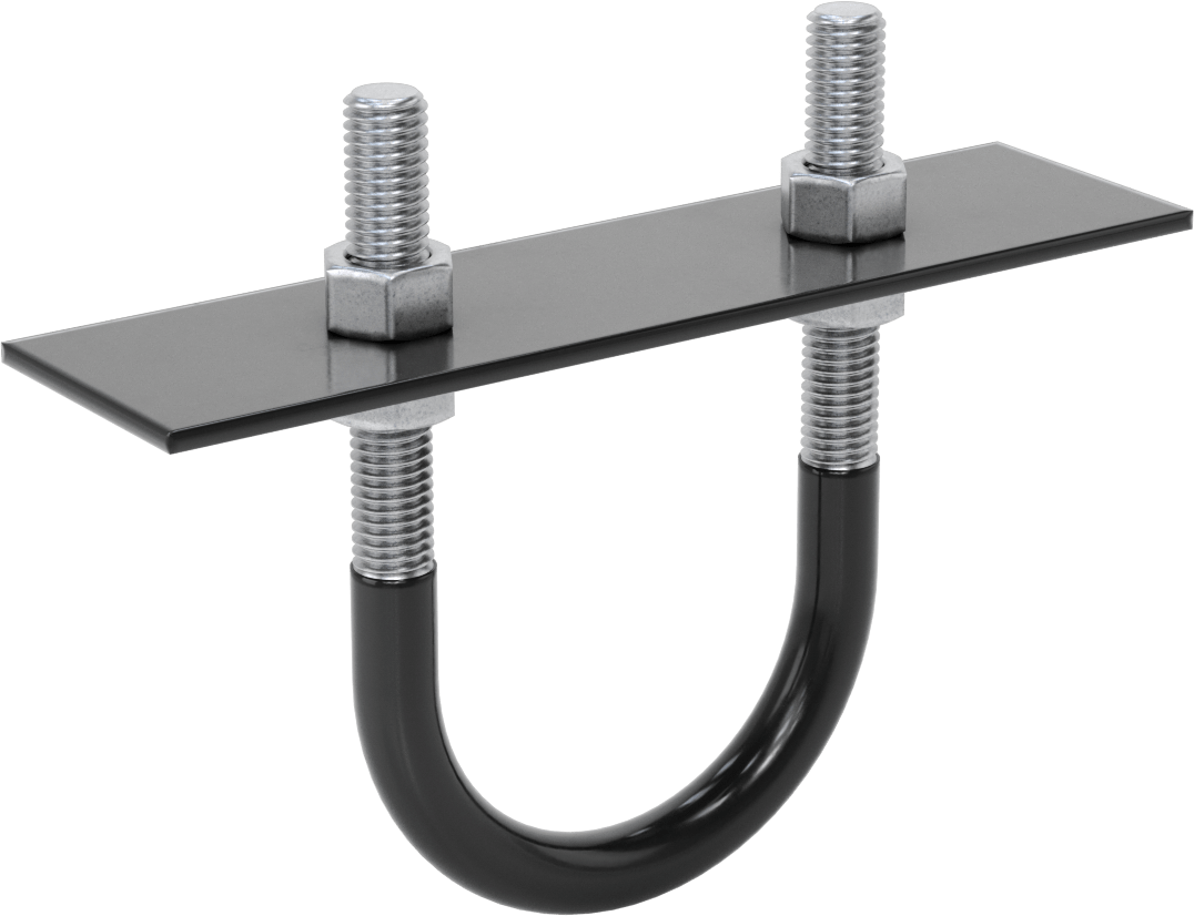 Lastik Yastıklı U-Cıvata, Galvanizli Çelik, 1/2"-13 Diş Boyutu, 2-15/16" ID