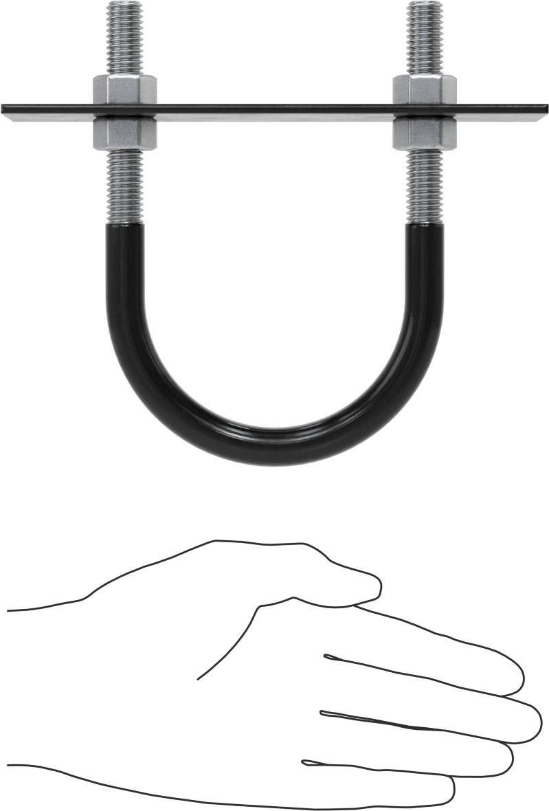 Lastik Yastıklı U-Cıvata, Galvanizli Çelik, 1/2"-13 Diş Boyutu, 3-9/16" ID
