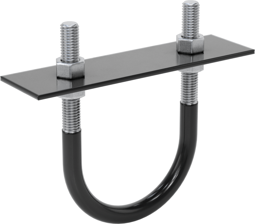 Lastik Yastıklı U-Cıvata, Galvanizli Çelik, 1/2"-13 Diş Boyutu, 3-9/16" ID