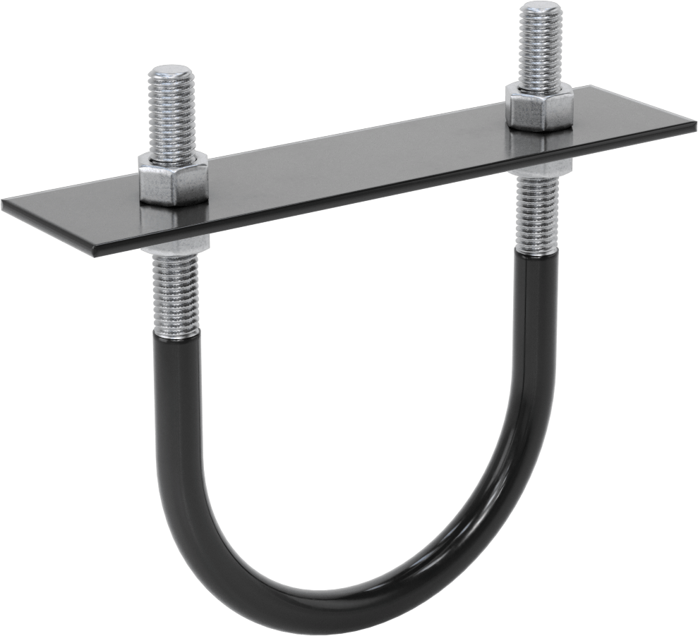 Lastik Yastıklı U-Cıvata, Galvanizli Çelik, 1/2"-13 Diş Boyutu, 4-9/16" ID