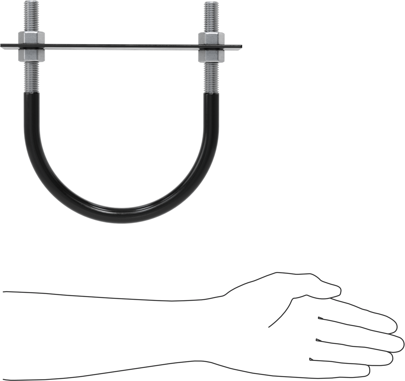 Lastik Yastıklı U-Cıvata, Galvanizli Çelik, 5/8"-11 Diş Boyutu, 6-3/4" ID