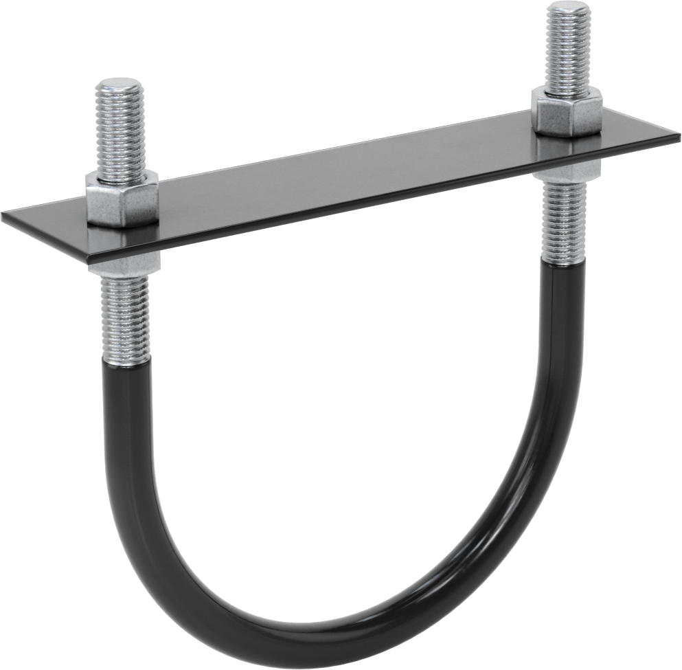 Lastik Yastıklı U-Cıvata, Galvanizli Çelik, 5/8"-11 Diş Boyutu, 6-3/4" ID