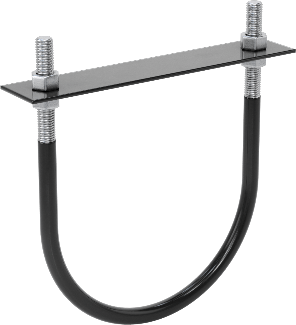 Lastik Yastıklı U-Cıvata, Galvanizli Çelik, 5/8"-11 Diş Boyutu, 8-3/4" ID