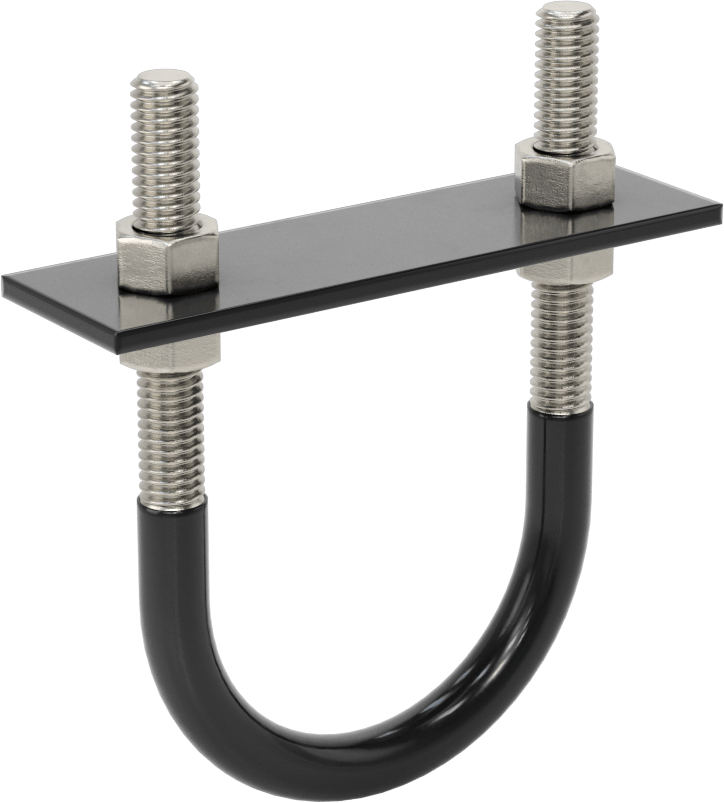 Lastik Yastıklı U-Cıvata, 304 Paslanmaz Çelik, 3/8"-16 Diş Boyutu, 2-7/16" ID