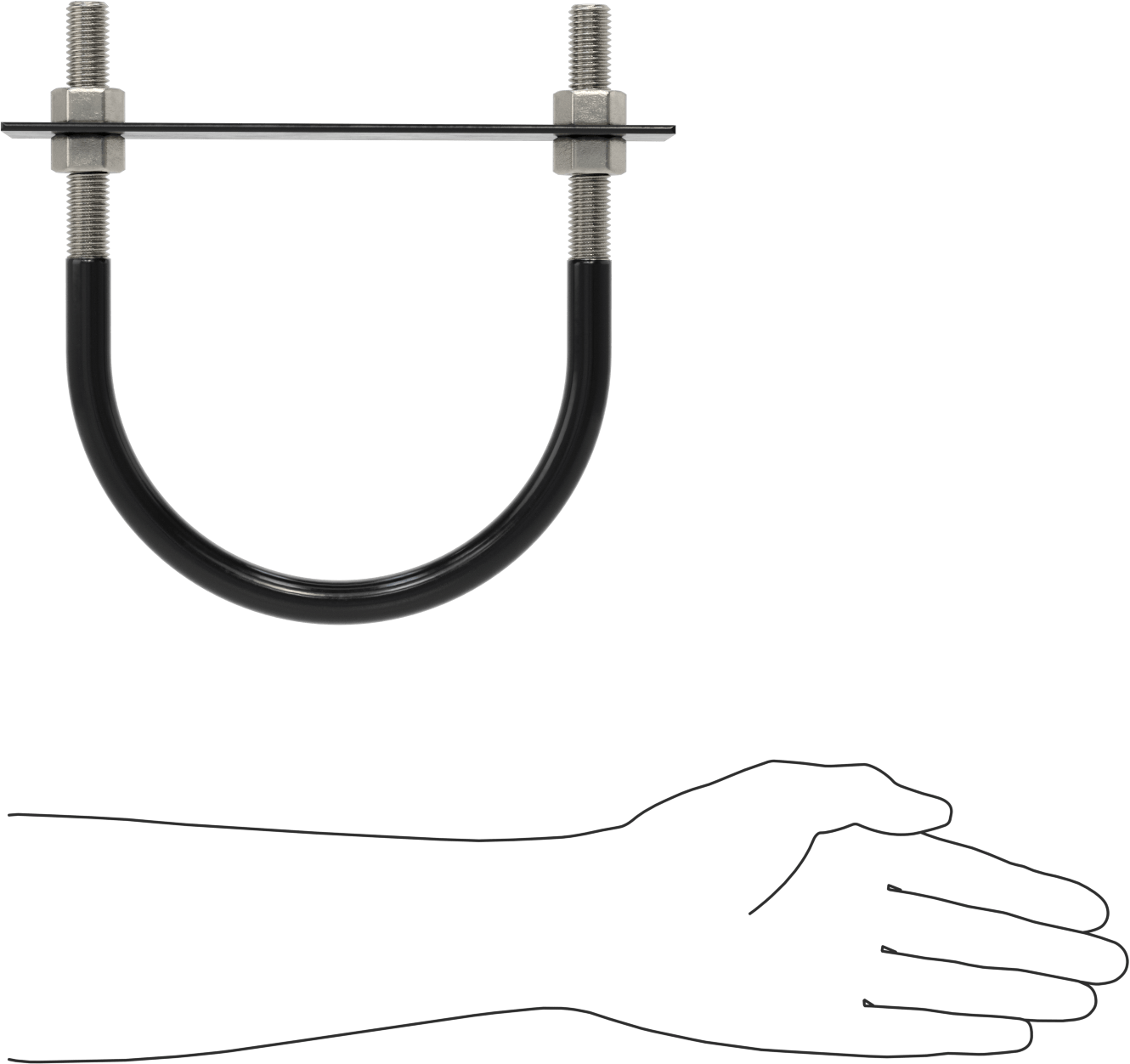 Lastik Yastıklı U-Cıvata, 304 Paslanmaz Çelik, 5/8"-11 Diş Boyutu, 6-3/4" ID
