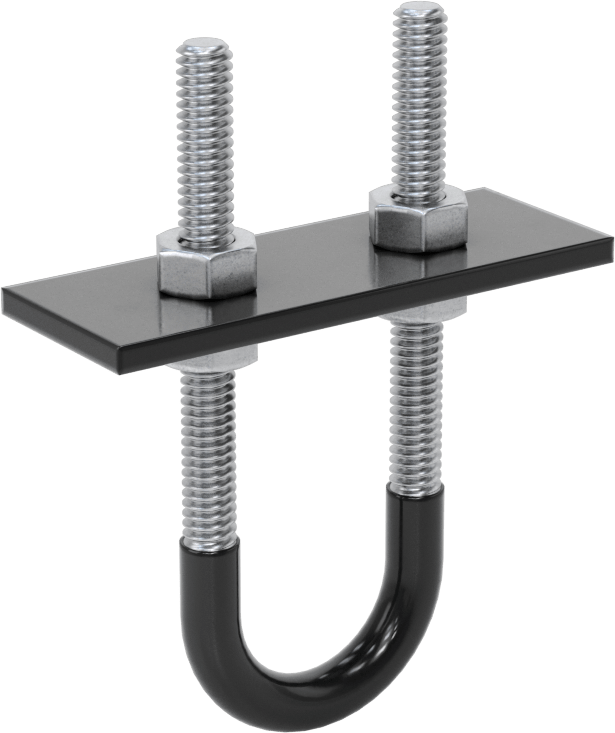 Lastik Yastıklı U-Cıvata, Galvanizli Çelik, 1/4"-20 Diş Boyutu, 15/16" ID