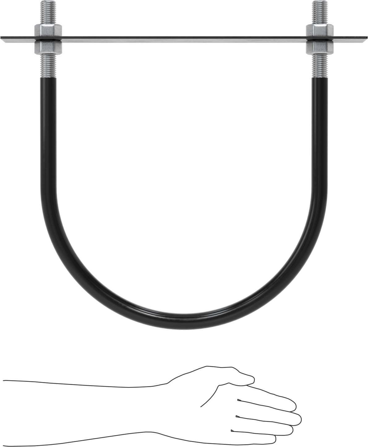Lastik Yastıklı U-Cıvata, Galvanizli Çelik, 7/8"-9 Diş Boyutu, 14-1/8" ID