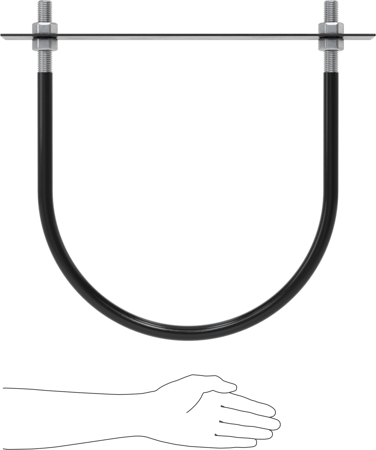 Lastik Yastıklı U-Cıvata, Galvanizli Çelik, 7/8"-9 Diş Boyutu, 16-1/8" ID