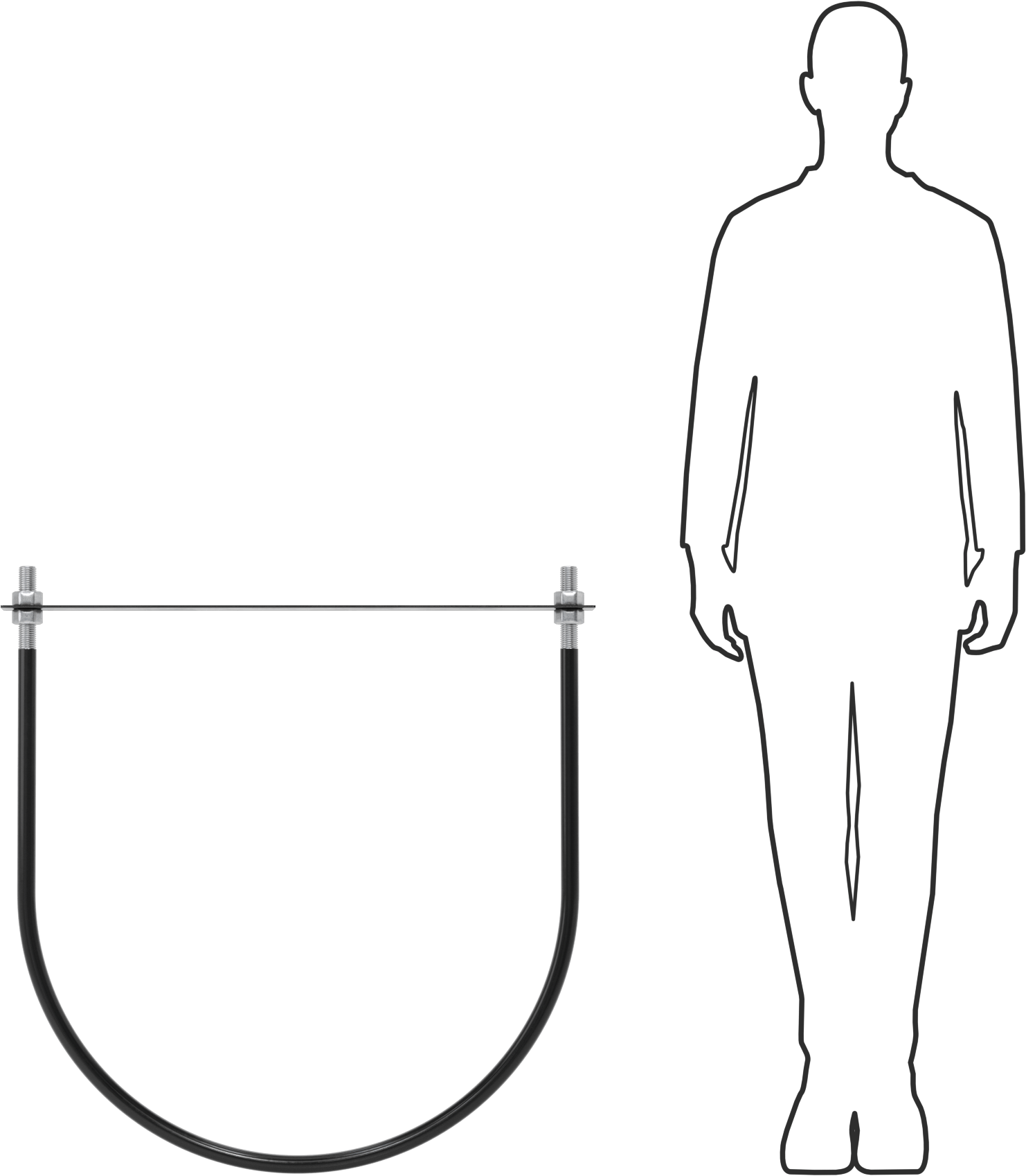 Lastik Yastıklı U-Cıvata, Galvanizli Çelik, 1"-8 Diş Boyutu, 30-1/8" ID