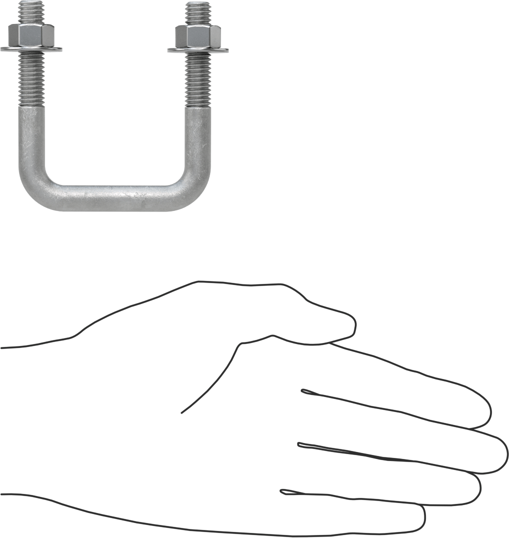 Kare U-Cıvata, Galvanizli Çelik, 3/8"-16 Diş Boyutu, 2" İç Genişlik, 2-5/8" Yükseklik