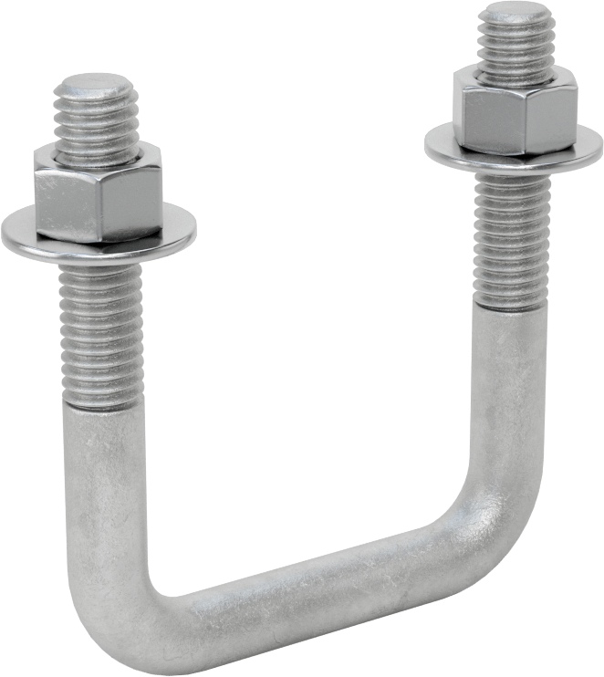 Kare U-Cıvata, Galvanizli Çelik, 3/8"-16 Diş Boyutu, 2" İç Genişlik, 2-5/8" Yükseklik