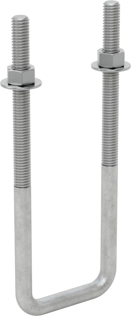 Kare U-Cıvata, Galvanizli Çelik, 3/8"-16 Diş Boyutu, 2" İç Genişlik, 6-5/8" Yükseklik