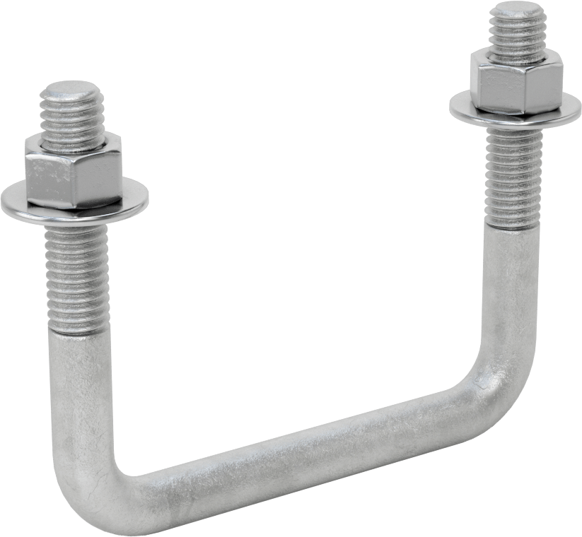 Kare U-Cıvata, Galvanizli Çelik, 3/8"-16 Diş Boyutu, 3" İç Genişlik, 2-5/8" Yükseklik