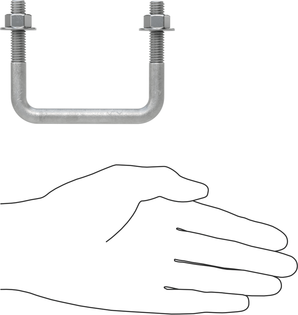 Kare U-Cıvata, Galvanizli Çelik, 3/8"-16 Diş Boyutu, 3" İç Genişlik, 2-5/8" Yükseklik