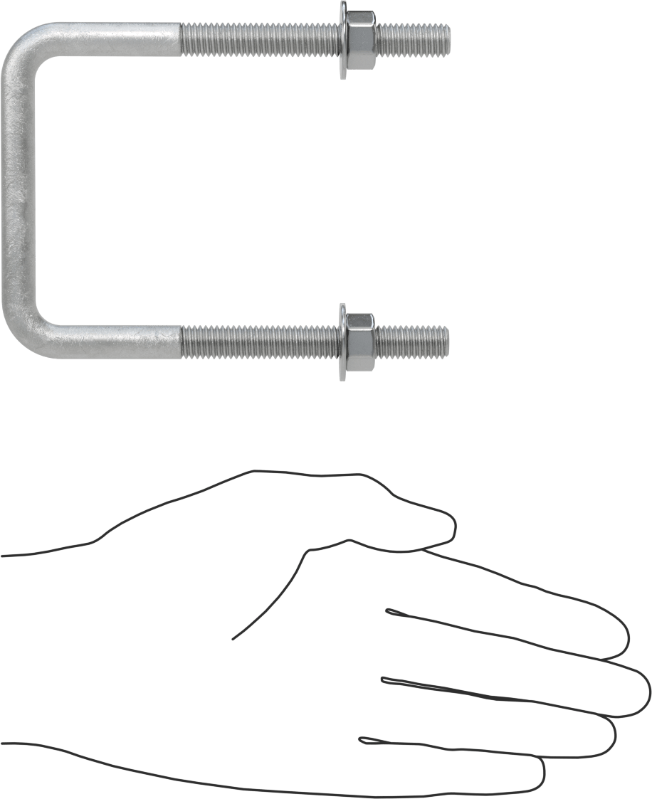 Kare U-Cıvata, Galvanizli Çelik, 3/8"-16 Diş Boyutu, 3" İç Genişlik, 4-5/8" Yükseklik